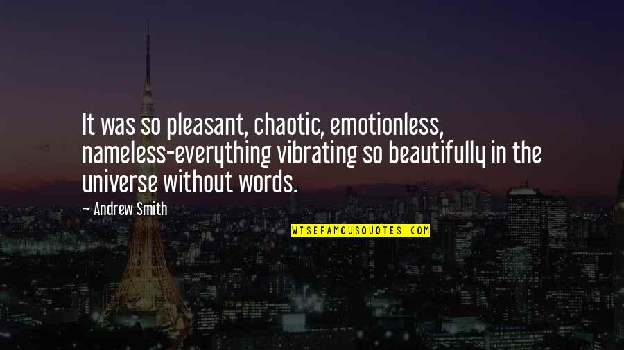 Evangelizing Muslims Quotes By Andrew Smith: It was so pleasant, chaotic, emotionless, nameless-everything vibrating