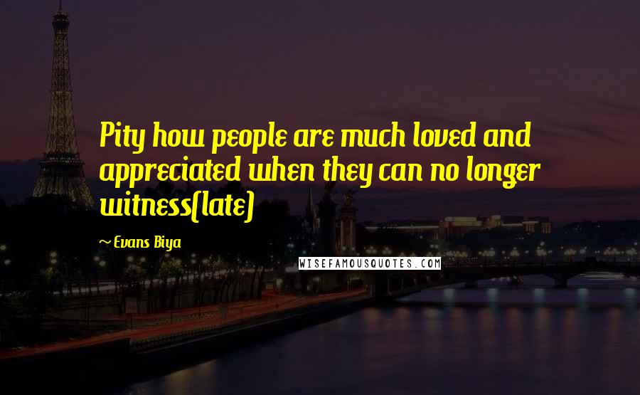 Evans Biya quotes: Pity how people are much loved and appreciated when they can no longer witness(late)