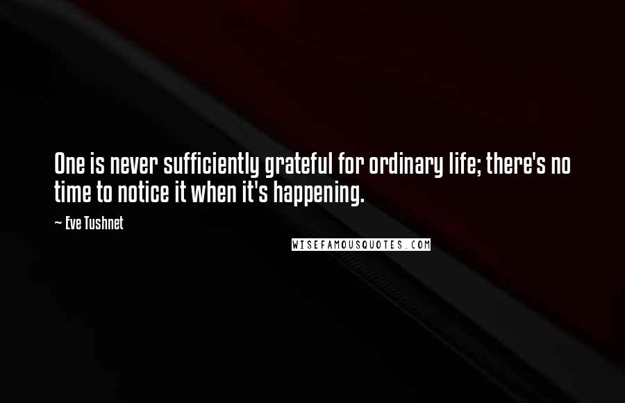 Eve Tushnet quotes: One is never sufficiently grateful for ordinary life; there's no time to notice it when it's happening.