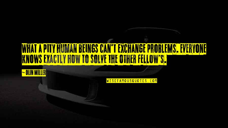 Everhart Quotes By Olin Miller: What a pity human beings can't exchange problems.
