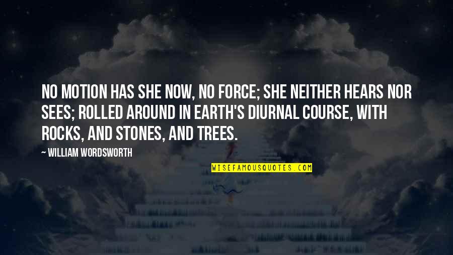 Evermine Stickers Quotes By William Wordsworth: No motion has she now, no force; she