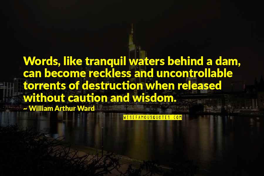 Every Meal A Feast Quote Quotes By William Arthur Ward: Words, like tranquil waters behind a dam, can