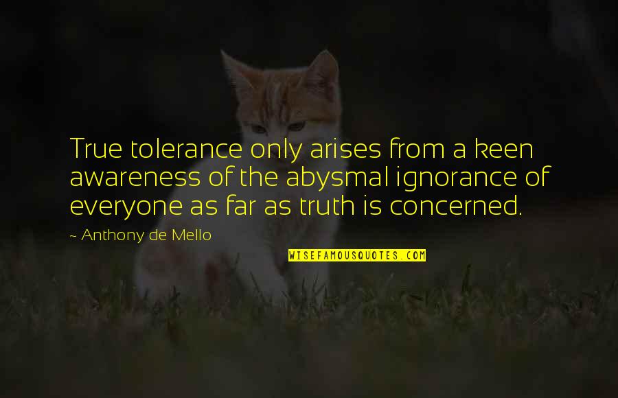 Everyone From Quotes By Anthony De Mello: True tolerance only arises from a keen awareness Everyone From Quotes By Anthony De Mello: True tolerance only arises from a keen awareness