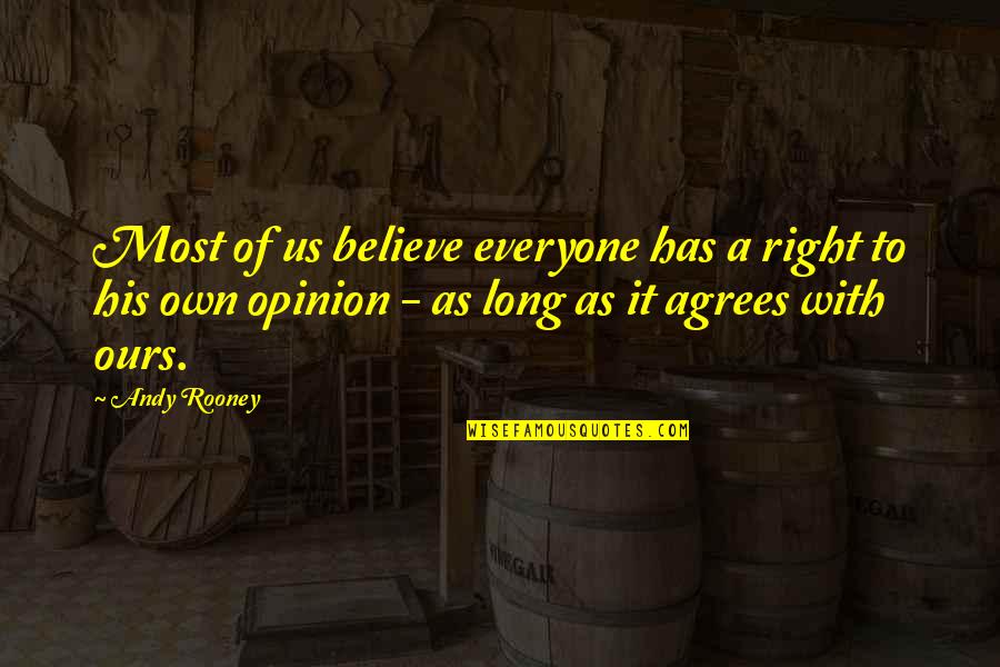 Everyone Has An Opinion Quotes By Andy Rooney: Most of us believe everyone has a right Everyone Has An Opinion Quotes By Andy Rooney: Most of us believe everyone has a right