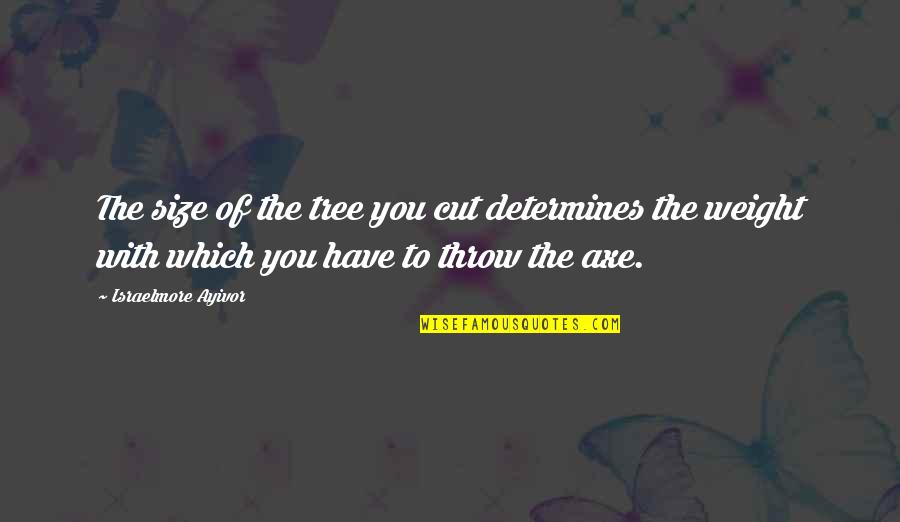 Everyone Loves A Good Trainwreck Quotes By Israelmore Ayivor: The size of the tree you cut determines Everyone Loves A Good Trainwreck Quotes By Israelmore Ayivor: The size of the tree you cut determines