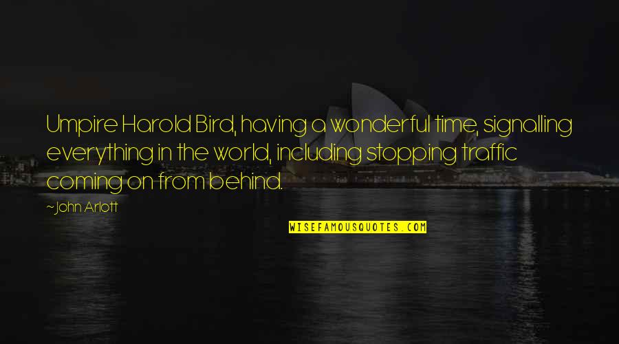 Everything In Time Quotes By John Arlott: Umpire Harold Bird, having a wonderful time, signalling