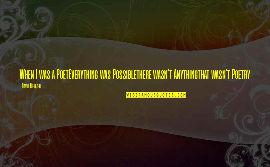Everything Is Possible In Love Quotes By David Meltzer: When I was a PoetEverything was Possiblethere wasn't