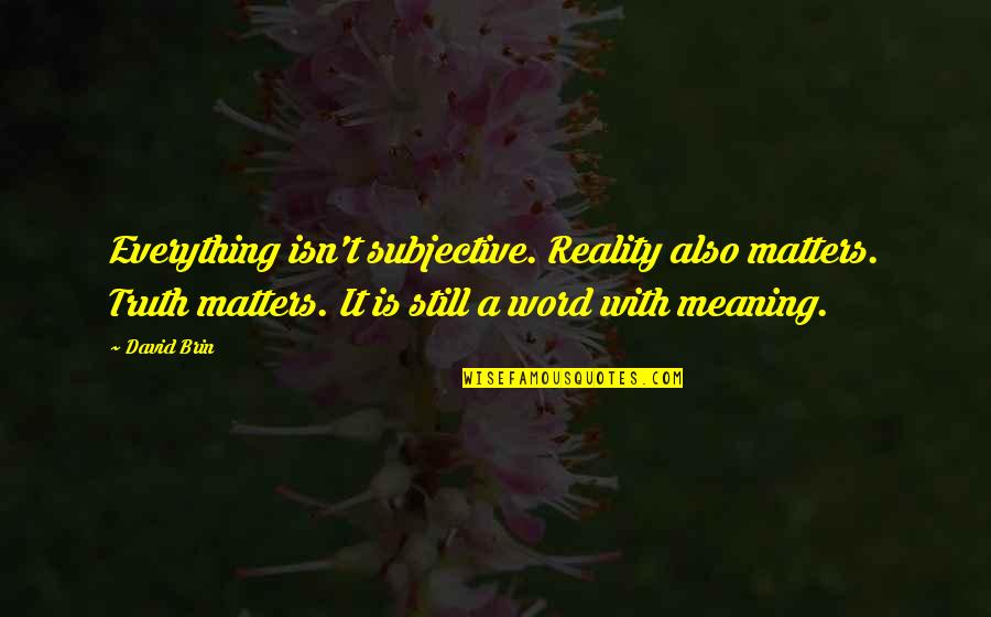 Everything Matters Quotes By David Brin: Everything isn't subjective. Reality also matters. Truth matters.