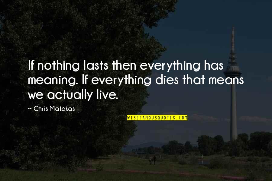 Everything Means Nothing Quotes By Chris Matakas: If nothing lasts then everything has meaning. If