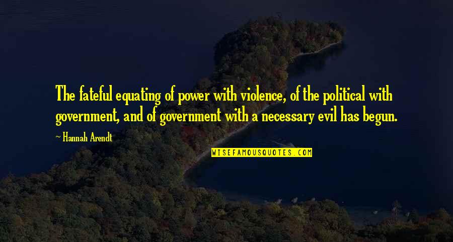 Evil Government Quotes By Hannah Arendt: The fateful equating of power with violence, of