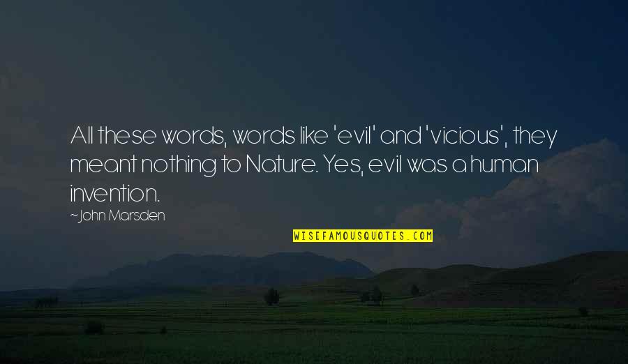 Evil Of Human Nature Quotes By John Marsden: All these words, words like 'evil' and 'vicious',