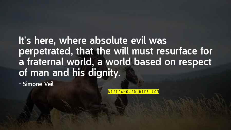 Evil Of Man Quotes By Simone Veil: It's here, where absolute evil was perpetrated, that