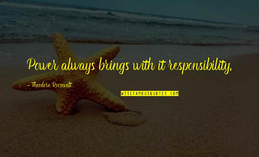 Evil Power Quotes By Theodore Roosevelt: Power always brings with it responsibility. Evil Power Quotes By Theodore Roosevelt: Power always brings with it responsibility.