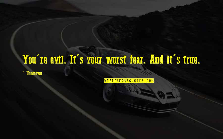 Evil You Quotes By Unknown: You're evil. It's your worst fear. And it's