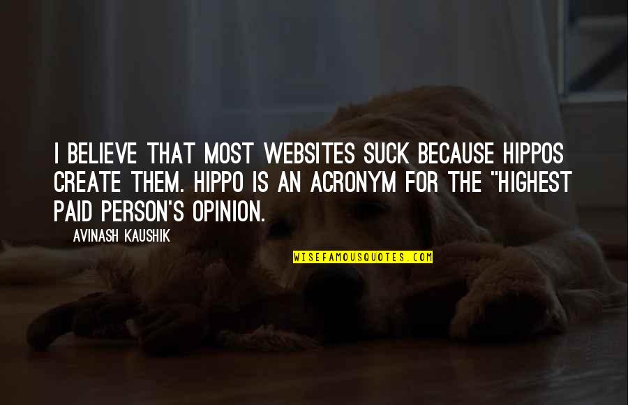 Evils Of Money Quotes By Avinash Kaushik: I believe that most websites suck because HiPPOs