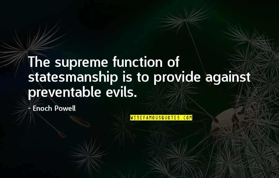 Evils Quotes By Enoch Powell: The supreme function of statesmanship is to provide