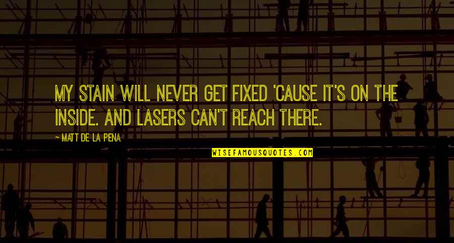Evocations Quotes By Matt De La Pena: My stain will never get fixed 'cause it's