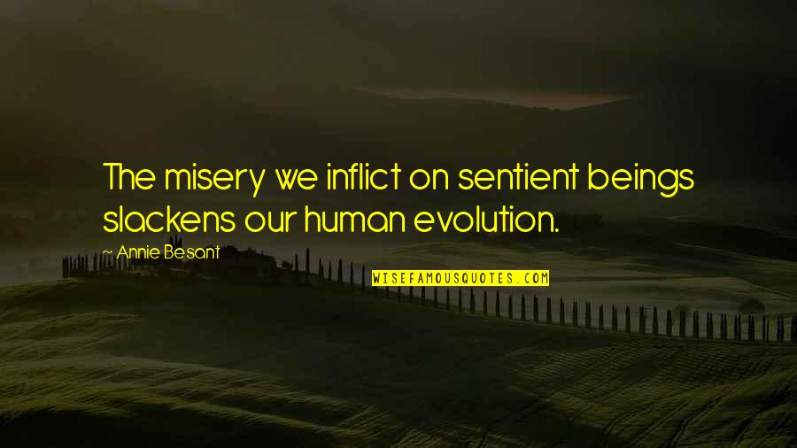 Evolution Quotes By Annie Besant: The misery we inflict on sentient beings slackens