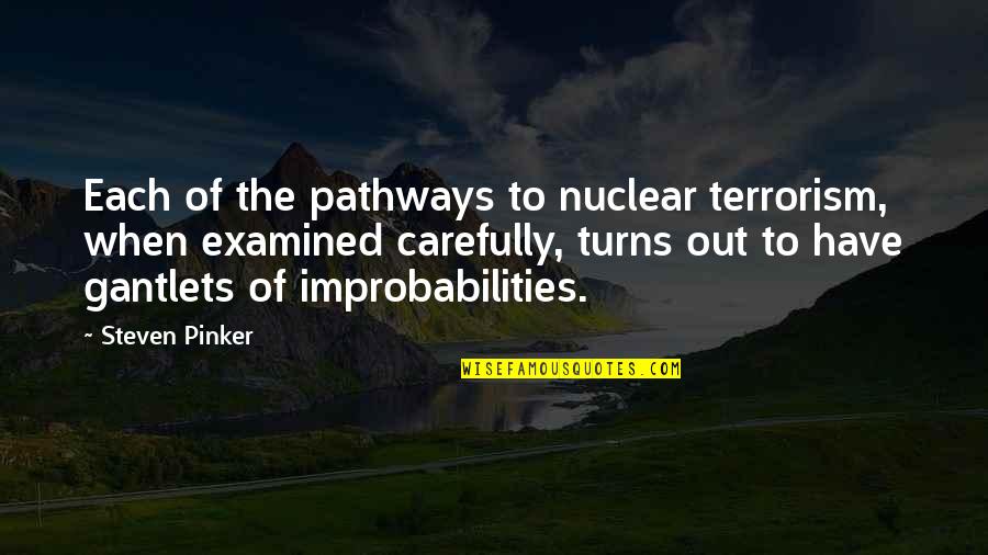 Examined Quotes By Steven Pinker: Each of the pathways to nuclear terrorism, when
