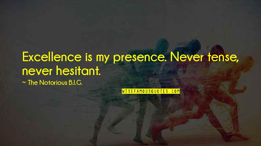 Excellence Is Quotes By The Notorious B.I.G.: Excellence is my presence. Never tense, never hesitant.