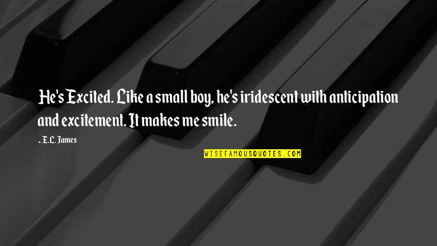 Excited Like A Quotes By E.L. James: He's Excited. Like a small boy, he's iridescent