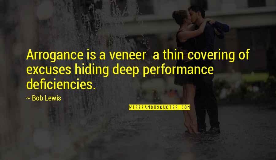 Excuses Quotes By Bob Lewis: Arrogance is a veneer a thin covering of