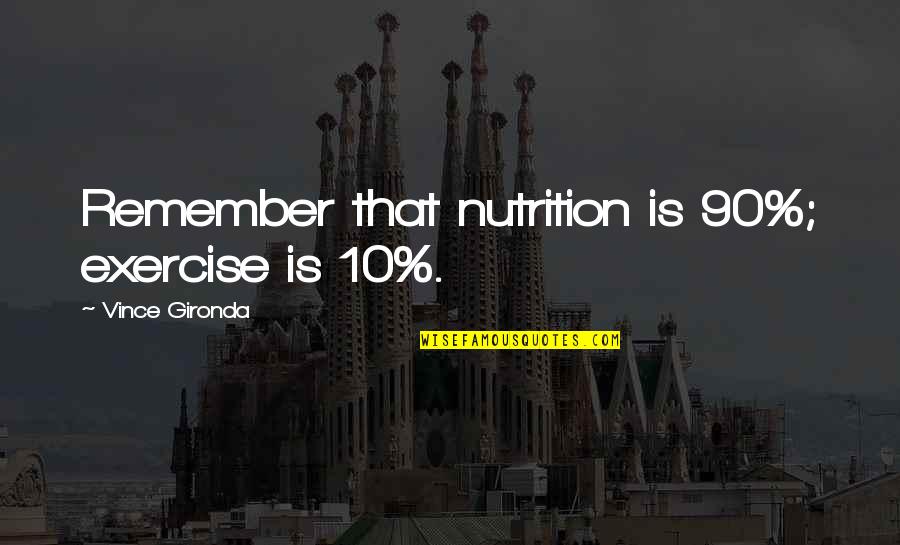 Exercise And Nutrition Quotes By Vince Gironda: Remember that nutrition is 90%; exercise is 10%.
