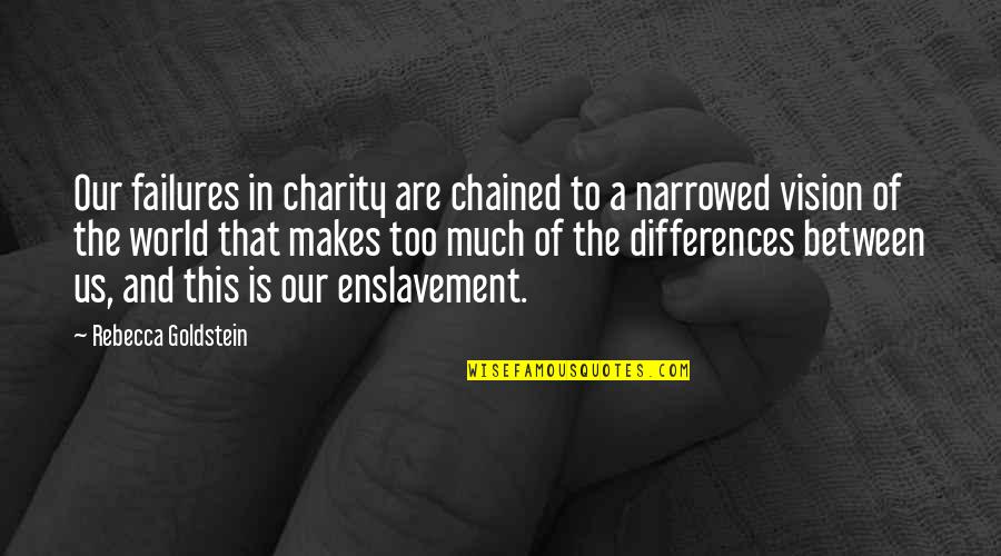 Exhanged Quotes By Rebecca Goldstein: Our failures in charity are chained to a