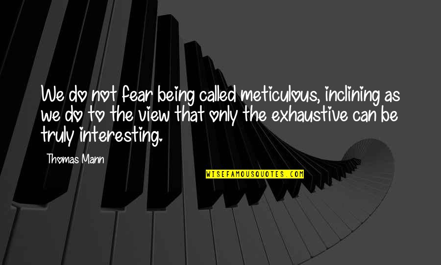 Exhaustive Quotes By Thomas Mann: We do not fear being called meticulous, inclining