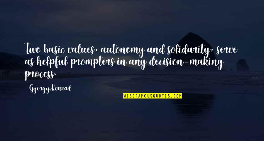 Exhortations About Giving Quotes By Gyorgy Konrad: Two basic values, autonomy and solidarity, serve as Exhortations About Giving Quotes By Gyorgy Konrad: Two basic values, autonomy and solidarity, serve as