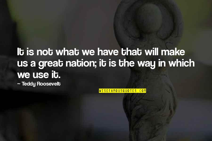 Exiger Conjugation Quotes By Teddy Roosevelt: It is not what we have that will