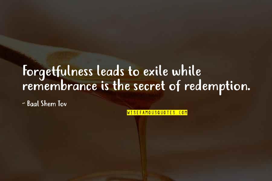 Exile's Quotes By Baal Shem Tov: Forgetfulness leads to exile while remembrance is the
