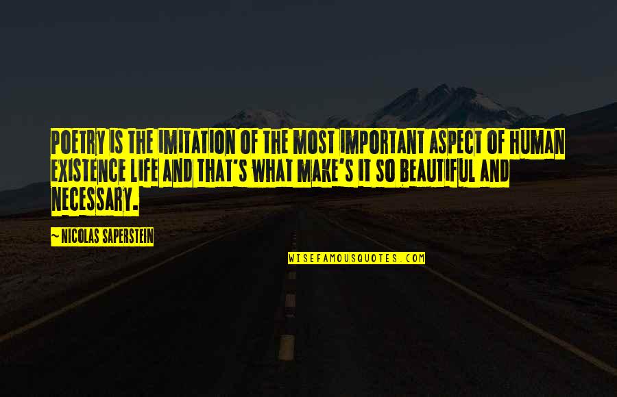 Existence Philosophy Quotes By Nicolas Saperstein: Poetry is the imitation of the most important