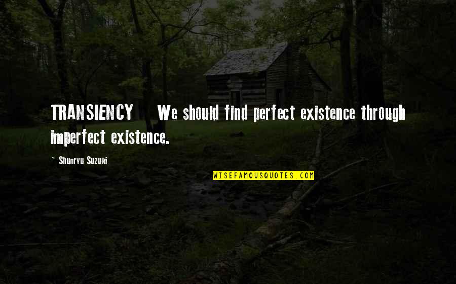 Existence Quotes By Shunryu Suzuki: TRANSIENCY We should find perfect existence through imperfect