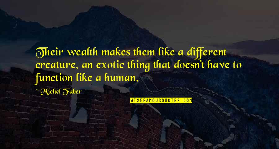 Exotic Quotes By Michel Faber: Their wealth makes them like a different creature,