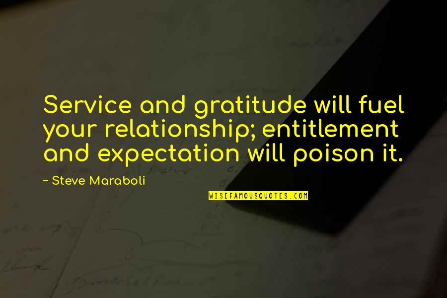 Expectation And Life Quotes By Steve Maraboli: Service and gratitude will fuel your relationship; entitlement