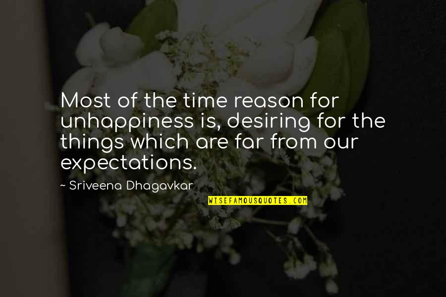 Expectations And Happiness Quotes By Sriveena Dhagavkar: Most of the time reason for unhappiness is,