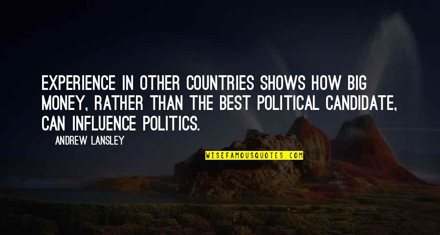Experience And Money Quotes By Andrew Lansley: Experience in other countries shows how big money,