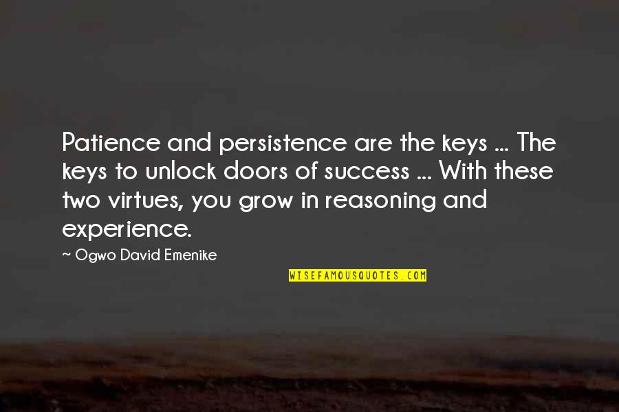 Experience And Success Quotes By Ogwo David Emenike: Patience and persistence are the keys ... The