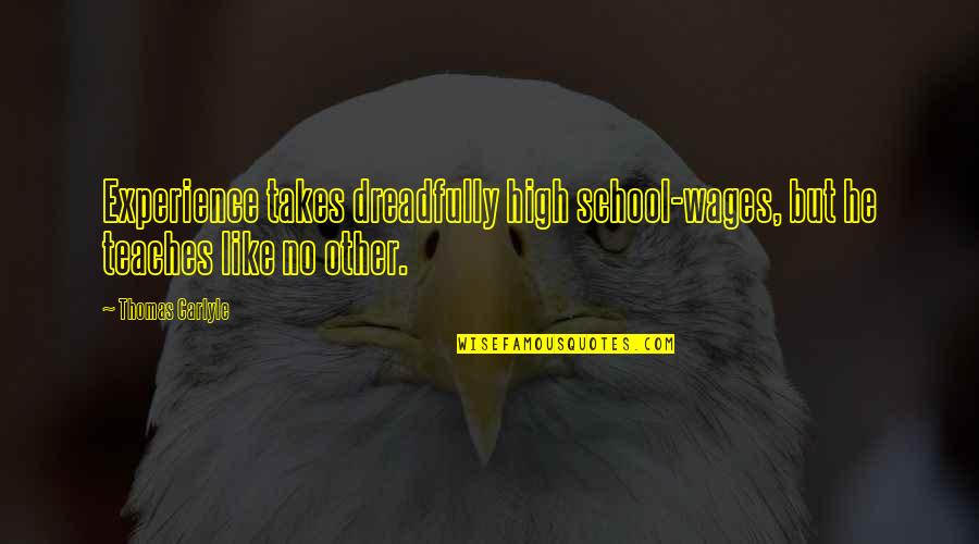 Experience In School Quotes By Thomas Carlyle: Experience takes dreadfully high school-wages, but he teaches
