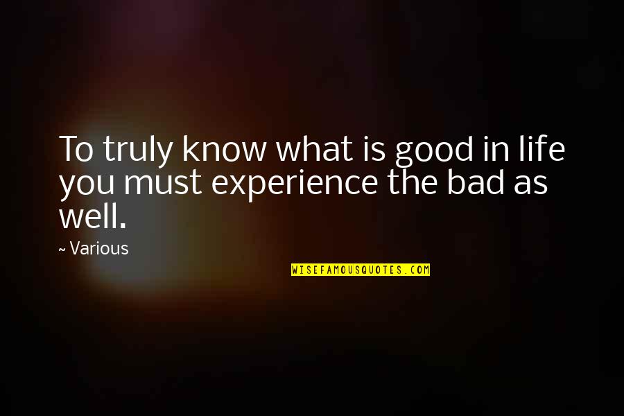 Experience Inspirational Quotes By Various: To truly know what is good in life