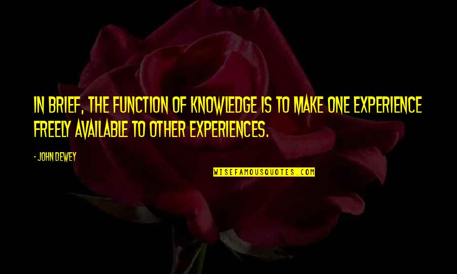 Experience Knowledge Quotes By John Dewey: In brief, the function of knowledge is to