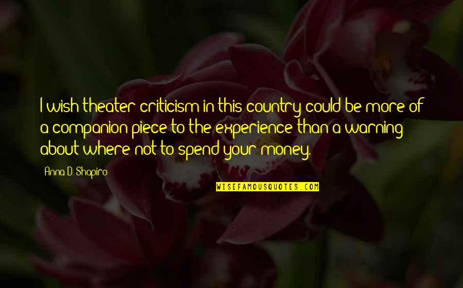 Experience Over Money Quotes By Anna D. Shapiro: I wish theater criticism in this country could