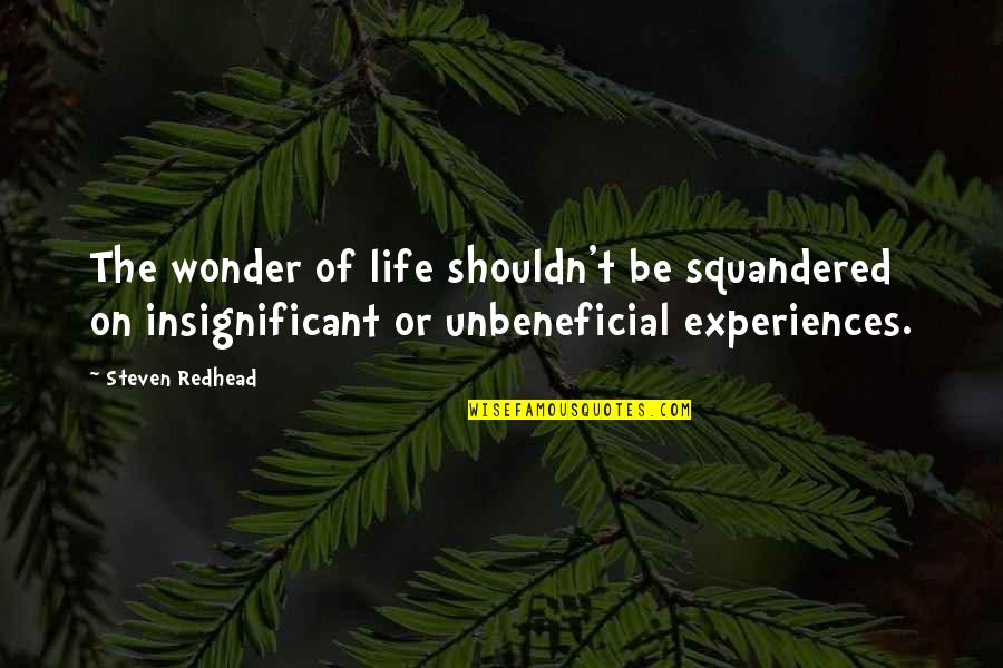 Experience The Wonder Quotes By Steven Redhead: The wonder of life shouldn't be squandered on