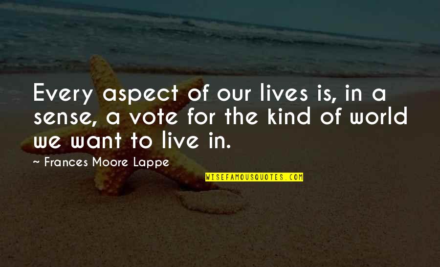 Experience With Explanation Quotes By Frances Moore Lappe: Every aspect of our lives is, in a Experience With Explanation Quotes By Frances Moore Lappe: Every aspect of our lives is, in a