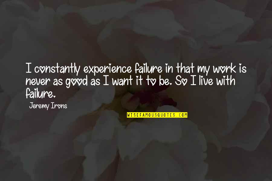 Experience With Quotes By Jeremy Irons: I constantly experience failure in that my work