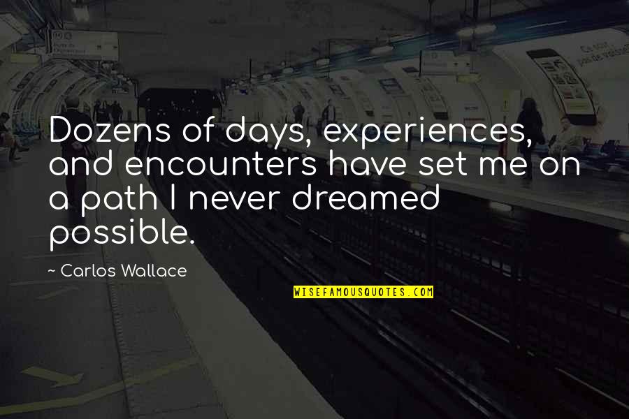 Experiences Vs Money Quotes By Carlos Wallace: Dozens of days, experiences, and encounters have set Experiences Vs Money Quotes By Carlos Wallace: Dozens of days, experiences, and encounters have set