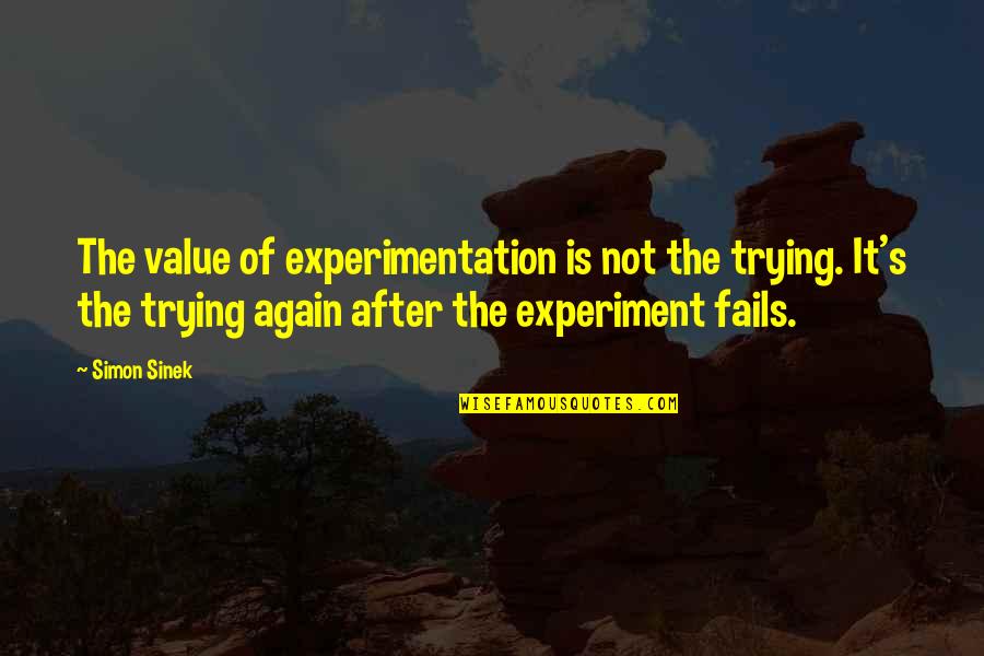 Experimentation Quotes By Simon Sinek: The value of experimentation is not the trying.