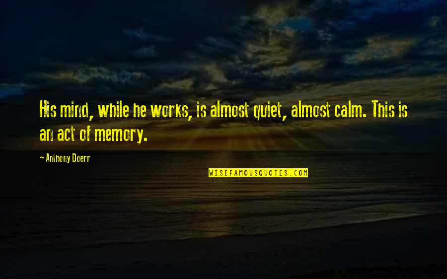 Expert Testimony Quotes By Anthony Doerr: His mind, while he works, is almost quiet,