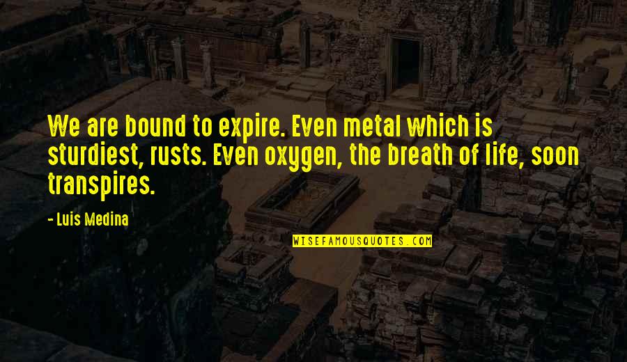 Expire Quotes By Luis Medina: We are bound to expire. Even metal which